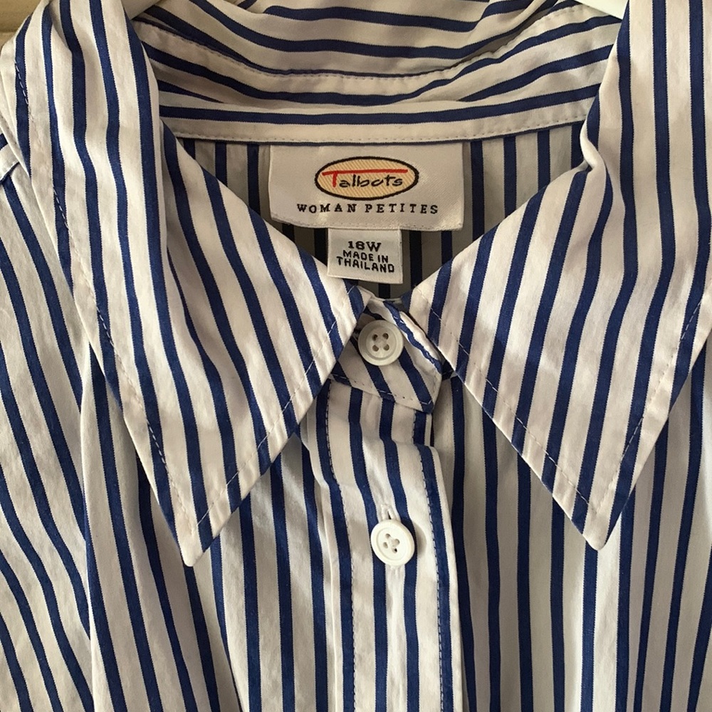Blue and White striped button down. Ladies 18w Petite. TALBOTS